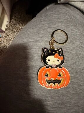 Sanrio Hello Kitty Black Cat with Orange Pumpkin Keychain
